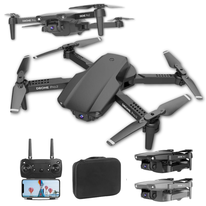 Drone E99 Pro 2 dobrável resolução 4k – Lentes duplas, fotografias e filmagens aérea de alta definição + Bateria reserva