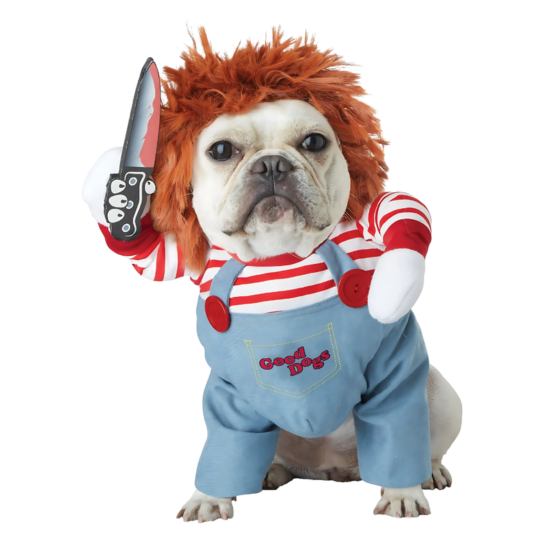 Fantasia de Cachorro Chucky para Halloween - Roupa, Peruca e Faca de Espuma - Divertida e Assustadora