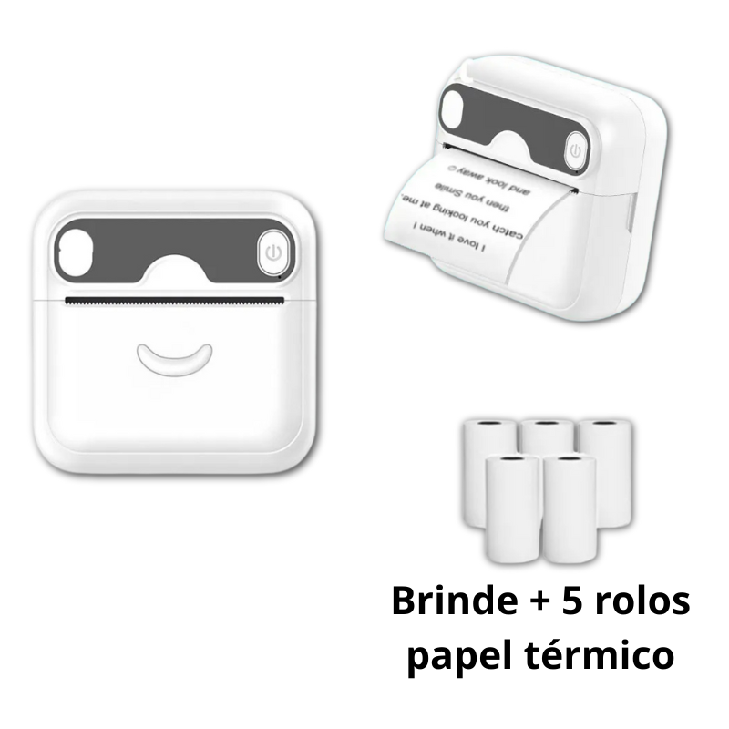 Impressora térmica portátil A32 HD Bluetooth – impressão de papel autoadesivo e papel térmico impressora sem tinta | Brinde + 5 rolos papel