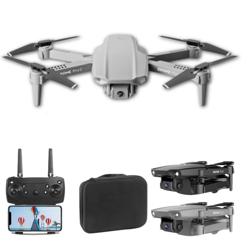 Drone E99 Pro 2 dobrável resolução 4k – Lentes duplas, fotografias e filmagens aérea de alta definição + Bateria reserva