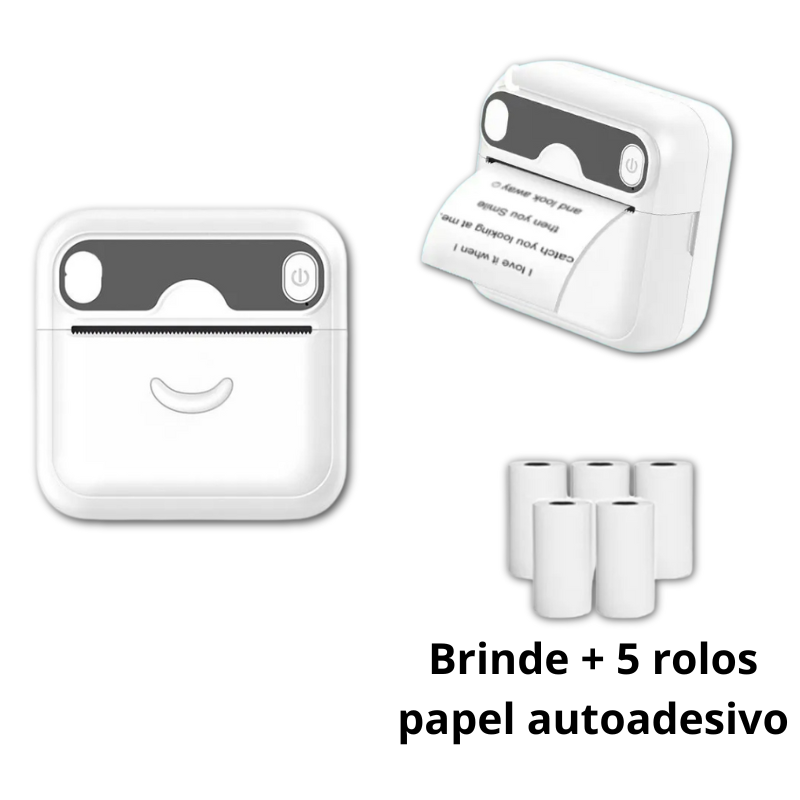 Impressora térmica portátil A32 HD Bluetooth – impressão de papel autoadesivo e papel térmico impressora sem tinta | Brinde + 5 rolos papel