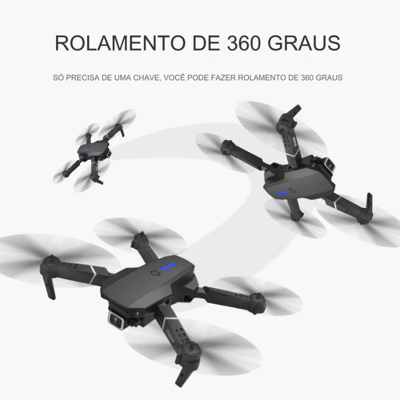 Drone E88 Pro Quadcopter Dobrável com Câmera 4k, 2.4G, WIFI | Aeronave Profissional com Câmera de Alta Definição + Bateria Reserva