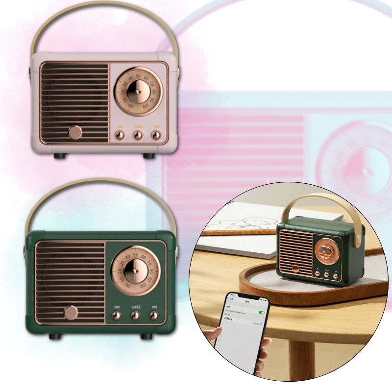 Rádio portátil HM11- Retro mini com Bluetooth 5.0, rádio FM, entradas usb, Aux, cartão de memória