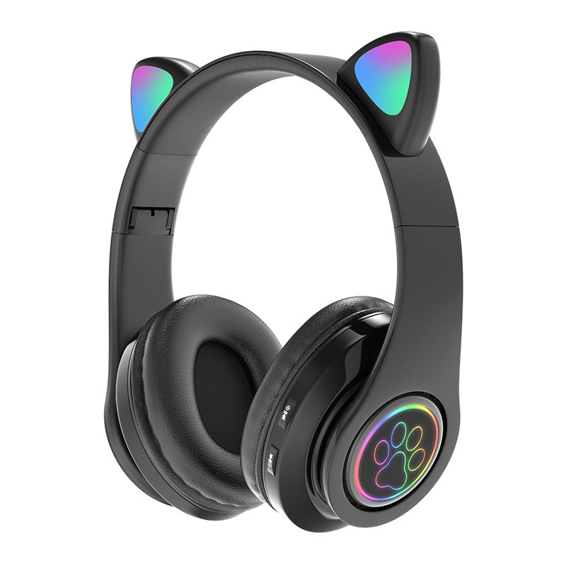 Hedset B39 Cat ear sem fio com redução de ruídos com arco dobrável – Orelha de gato com luzes RGB | Fone sem fio Bluetooth orelha de gato B39 com luzes RGB