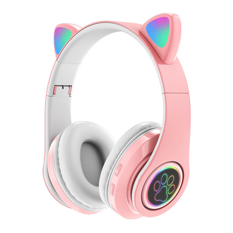 Hedset B39 Cat ear sem fio com redução de ruídos com arco dobrável – Orelha de gato com luzes RGB | Fone sem fio Bluetooth orelha de gato B39 com luzes RGB